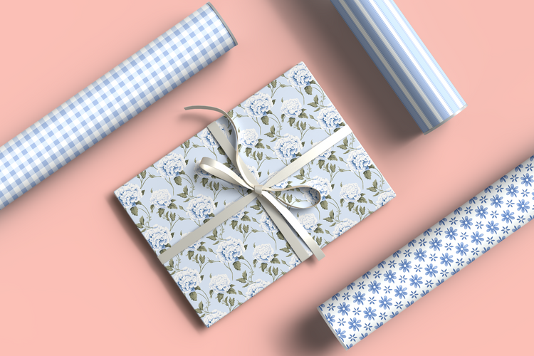 Blue and White Hydrangea Wrapping Paper Sheets