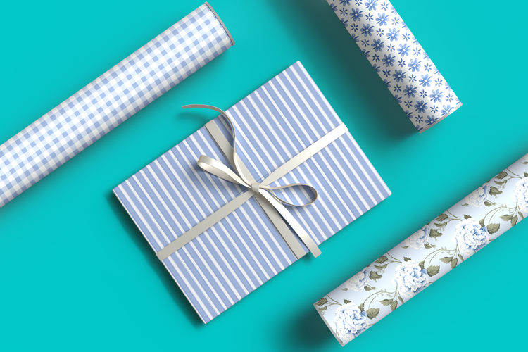 Blue and White Striped Wrapping Paper Sheets