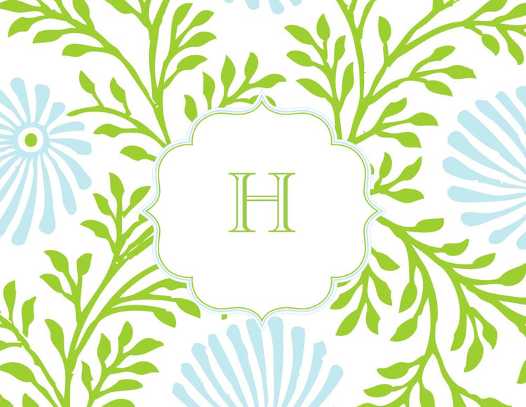 Lime Floral Folded Note - Blue