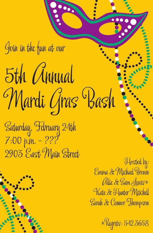 Mask Glitz Mardi Gras Invitation