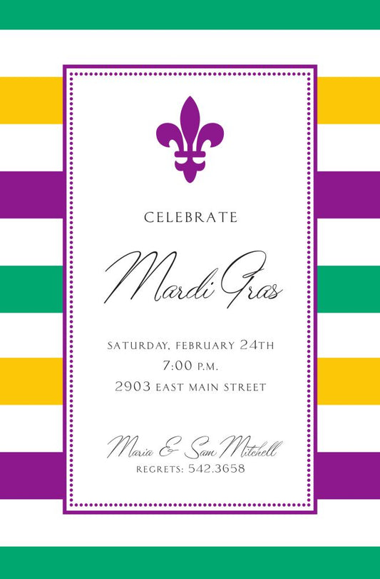 Simple Fleur Mardi Gras Invitation