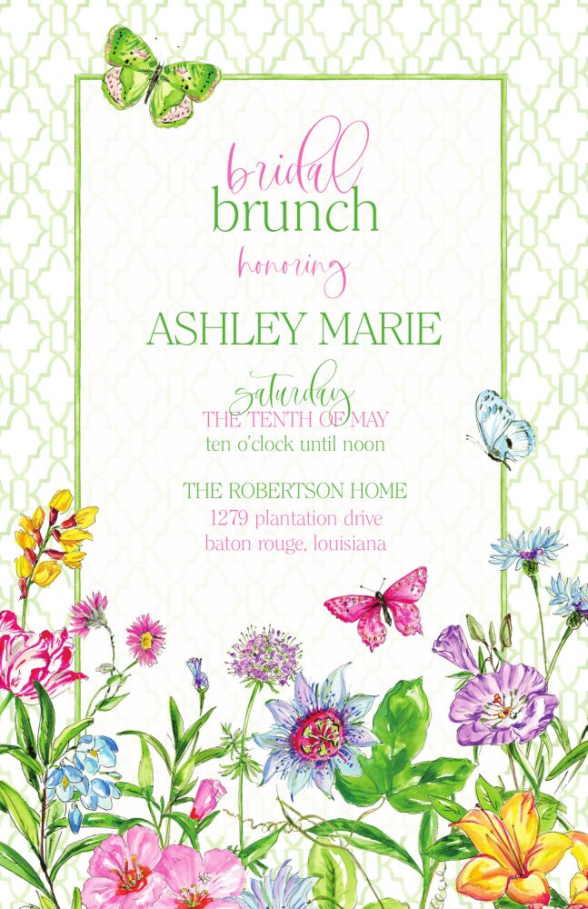 Handpainted Botanical Garden On Green Invitation