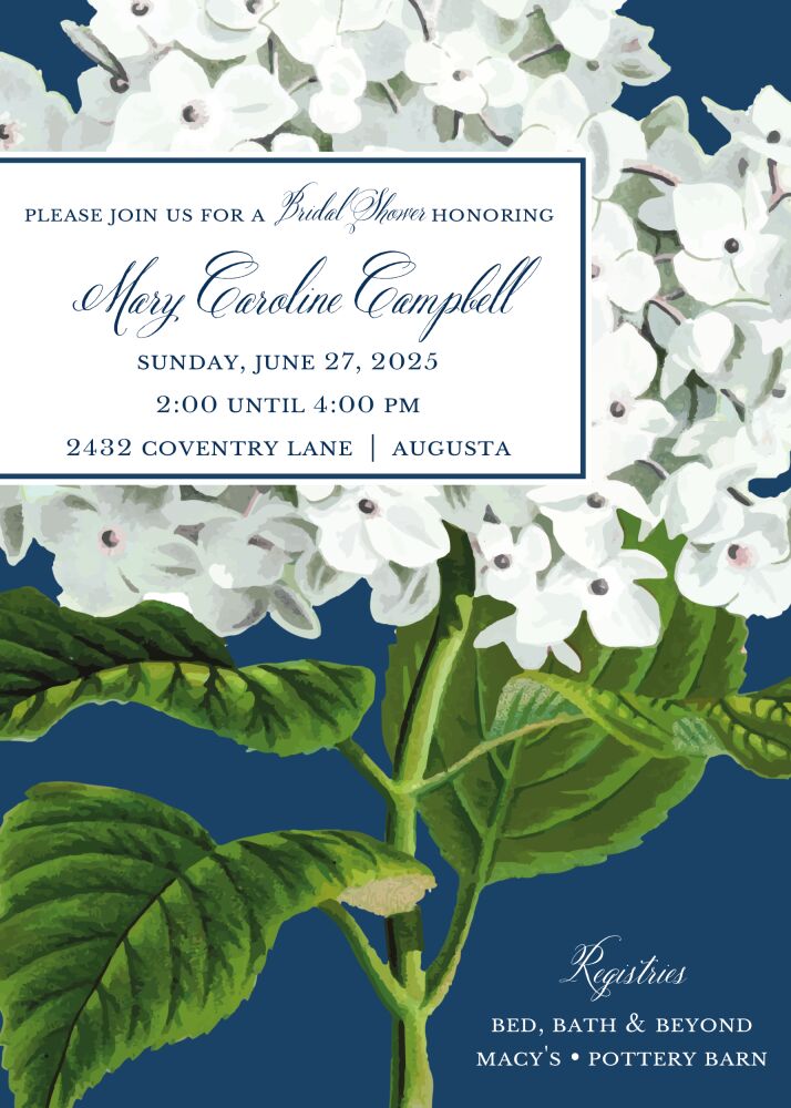 Hydrangea Navy Invitation