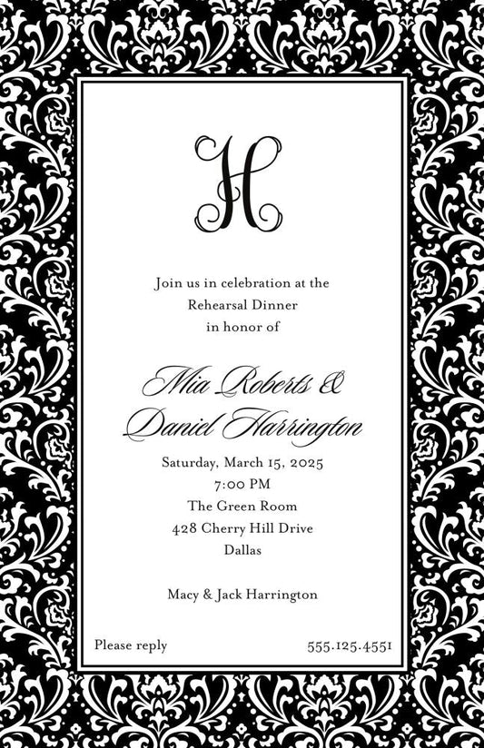 Vintage Damask - Black Invitation